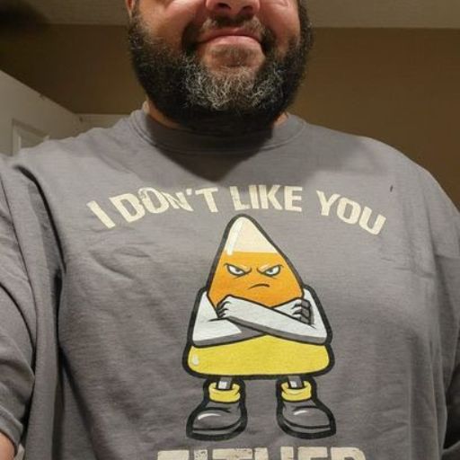 A happy warrior wearing his new I Don't Like You Either T-shirt.