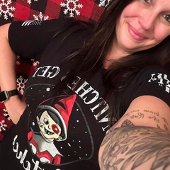 Loyal customer loving her new Snitches Get Stiches t-shirt. Tis the season!