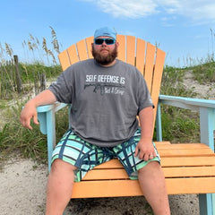 Verified Warrior representing his new Self Defense Is Not A Crime t-shirt at the beach!
