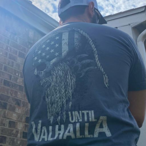 Loyal customer loving our Until Valhalla t-shirt.