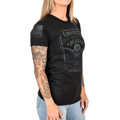 Women's Liberty or Death Patriotic T-Shirt (Black on Black)
