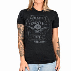 Women's Liberty or Death Patriotic T-Shirt (Black on Black)