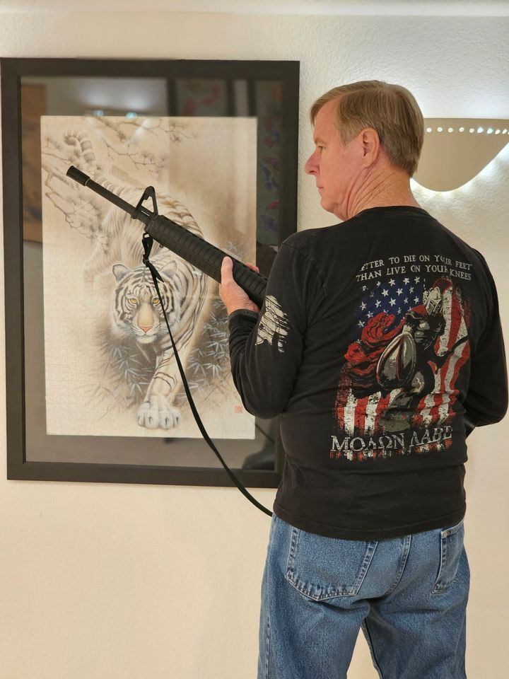 A true American wearing our Die On Your Feet Long Sleeve shirt.