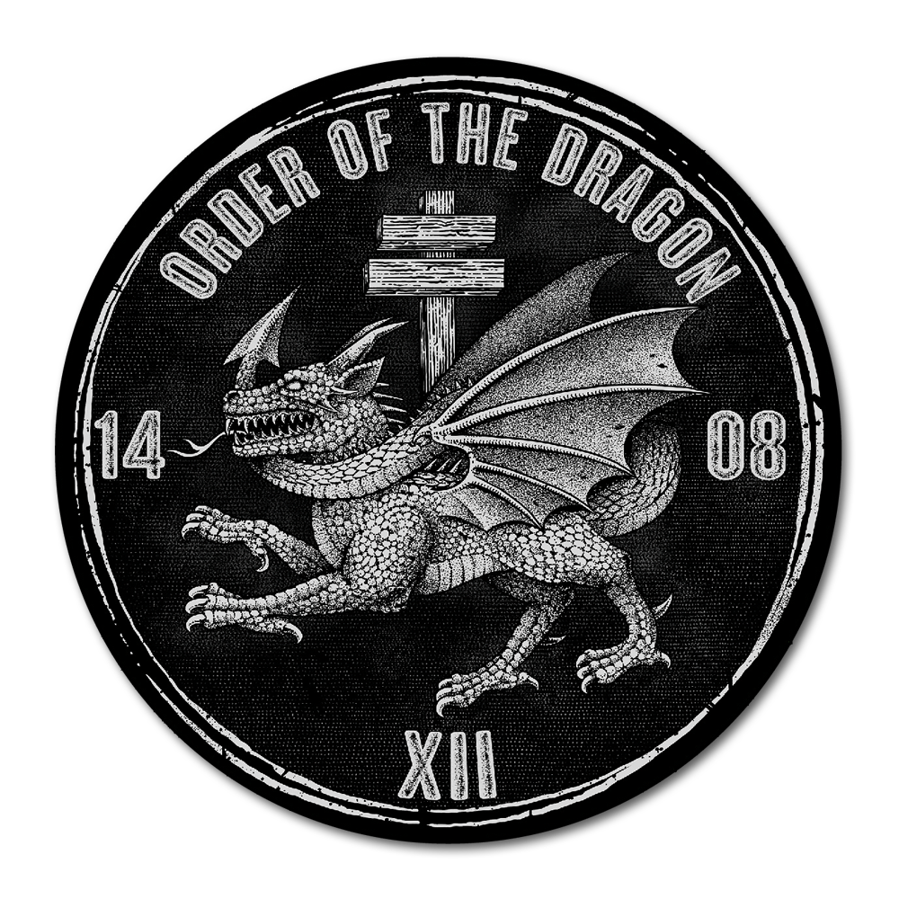 A decal with the words "Order of the dragon" with a dragon.
