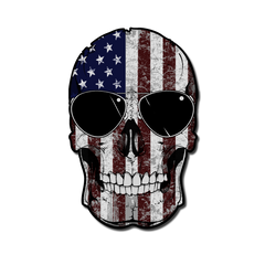 A decal of a skull with the American flag over it.