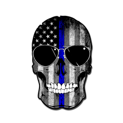 A decal with Thin Blue Line Flag Skull.