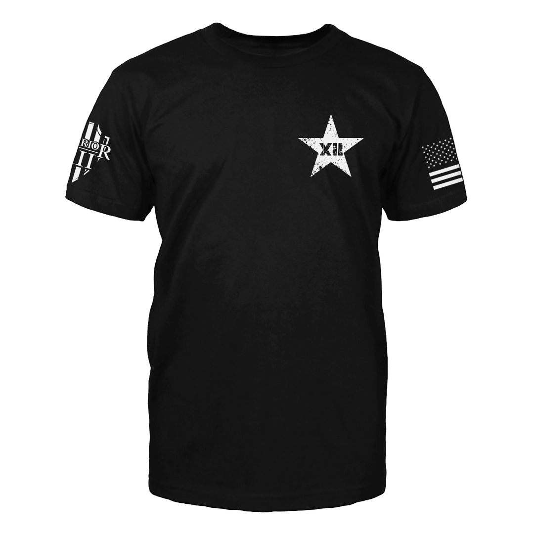 The front of "Texas Strong" featuring small chest print of Star on the upper left side.