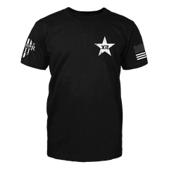 The front of "Texas Strong" featuring small chest print of Star on the upper left side.