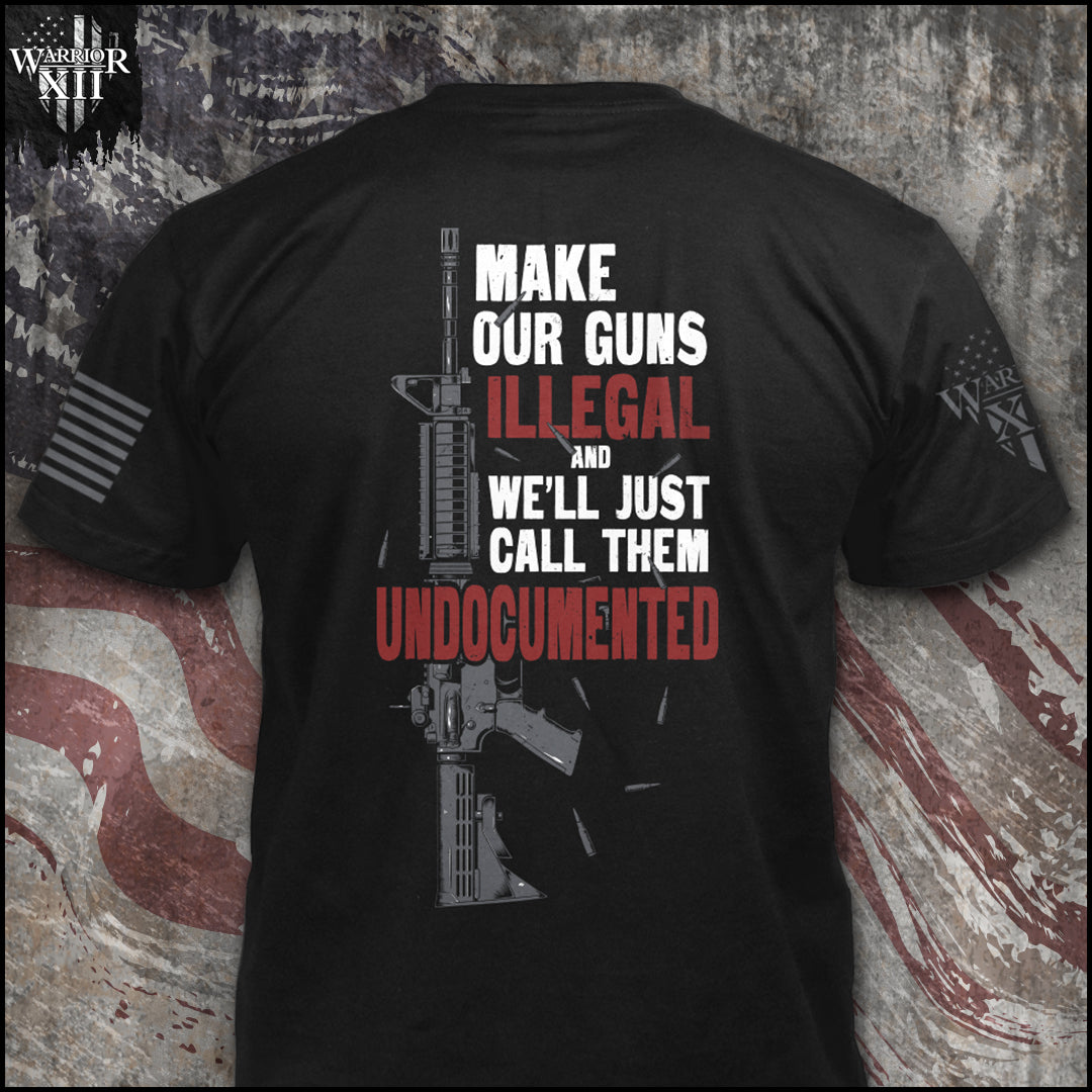 I Like My Guns is printed on a black t-shirt with the main design printed on the back and a small print on the front left chest.  This shirt features our brand logo on the right sleeve and the American Flag on the left sleeve.