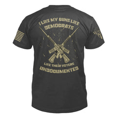 Warrior 12's "Undocumented 2.0" t-shirt comes in a back-print on asphalt gray for those who believe in holding firm to our rights.