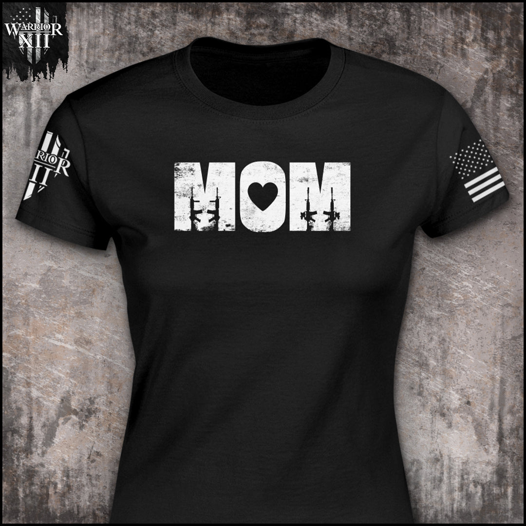 "Mother's Armory" is printed on a Black t-shirt with the main design printed on the the front and the back of this t-shirt has no printing. This shirt features our brand logo on the right sleeve and the American Flag on the left sleeve.