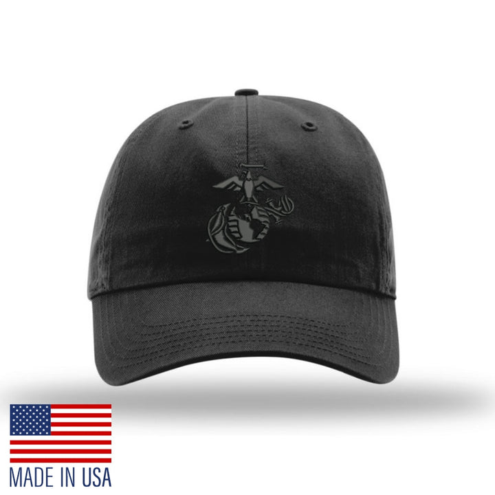 Black Out EGA Unstructured USMC Hat with 3D embroidery- Black Hat w/ Black