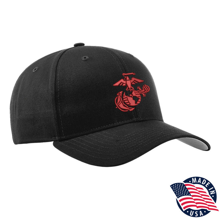 3D Eagle Globe & Anchor Structured USMC Hat - RED Logo