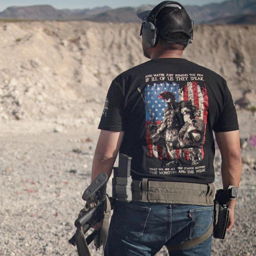 Customer wearing his American Spartan t-shirt while at the range. 