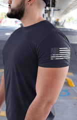 American Flag Sleeve Print T-Shirt - Dark Colors