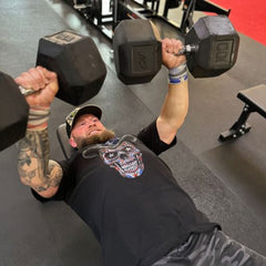 One of our awesome customers hitting the gym in his American Sugar Skull t-shirt.