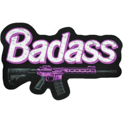A decal featuring a Gun with the words "Badass"