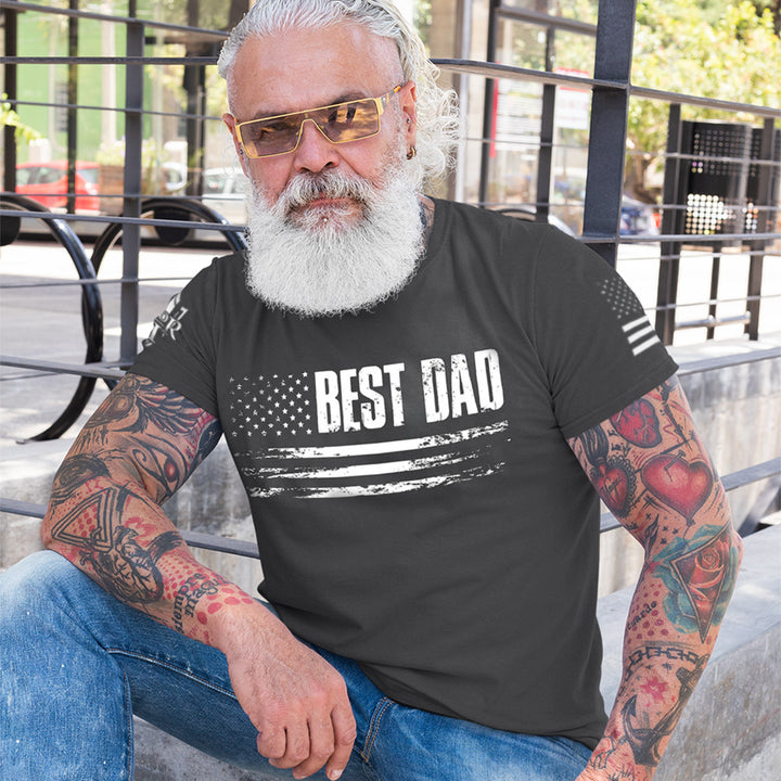 A proud father sporting our new best dad T-Shirt.