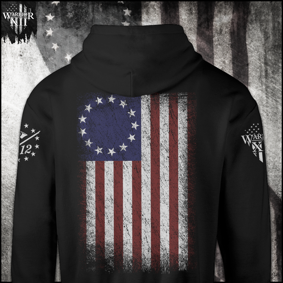 Betsy Ross Flag Hoodie ON SALE Warrior 12 A Patriotic Apparel Company