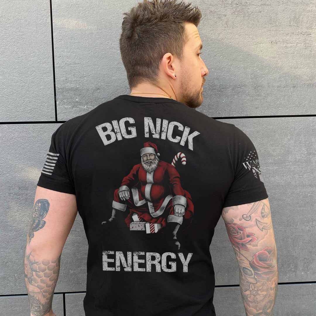 Happy customer showing off his Big Nick Energy t-shirt.