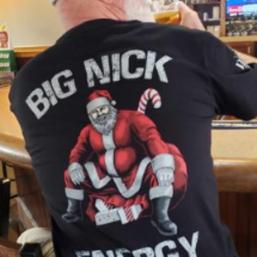 Customer out having a few drinks while representing his Big Nick Energy t-shirt. 