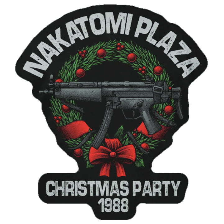A decal featuring a wreath Christmas decor with gun in a middle