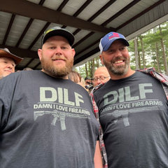 Two customers enjoying their DILF t-shirts.