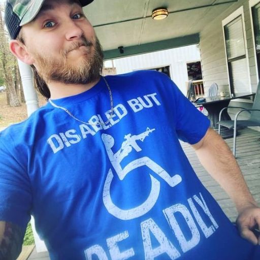 A true warrior wearing our Disabled But Deadly T-Shirt.
