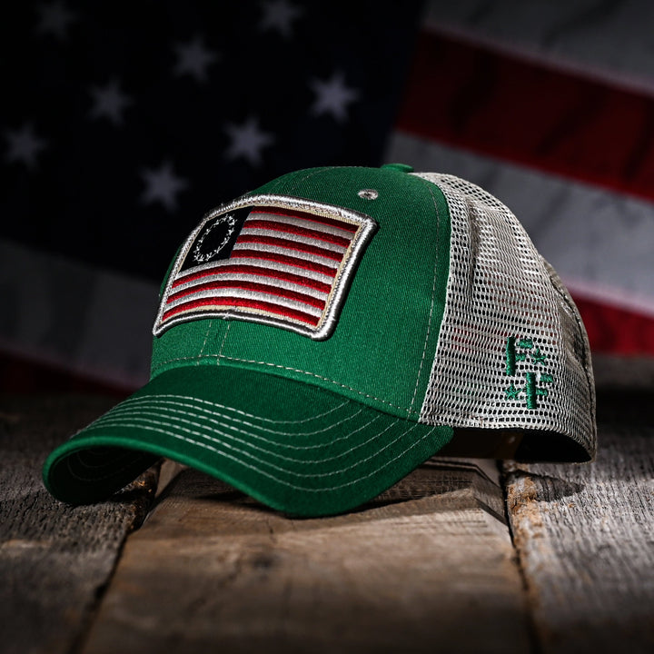 Betsy Ross Flag Patch Trucker Hat (Kelly Green)