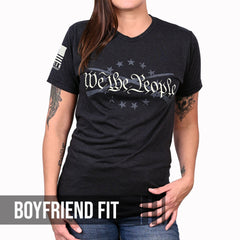 Women's We the People Boyfriend Fit Patriotic T-Shirt - Heather black