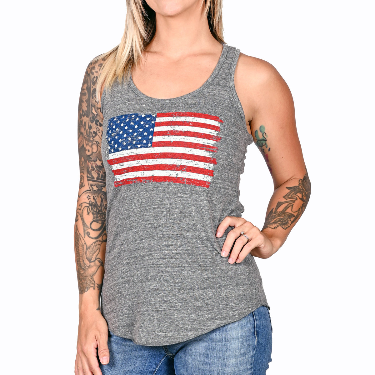 Women's Vintage American Flag Patriotic Tank Top