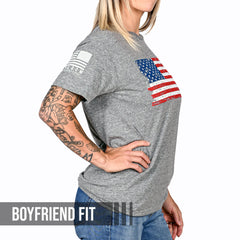Women's Vintage American Flag Patriotic Boyfriend Fit T-Shirt