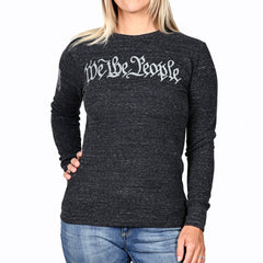 Women's “We the People” Long Sleeve Patriotic Thermal (Heather Charcoal) - Boyfriend Fit