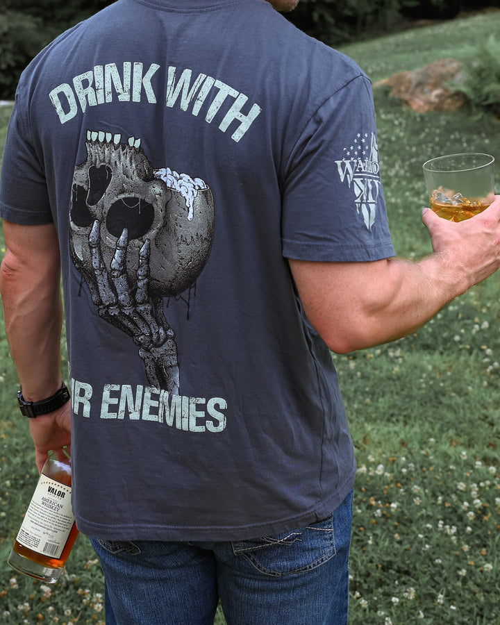 Happy customer showing off his Drink With Your Enemies t-shirt.