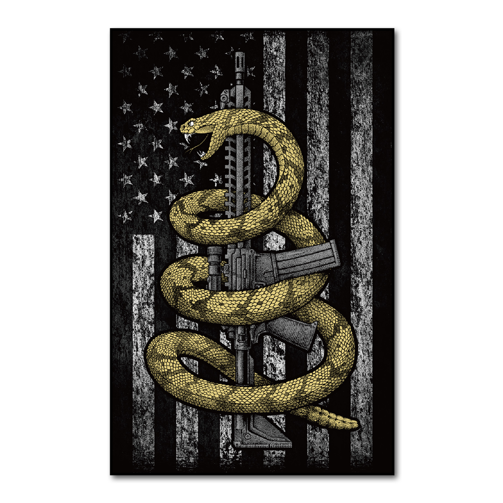 The Gadsden Snake decal features a coiled rattlesnake ready to defend an AR-15.