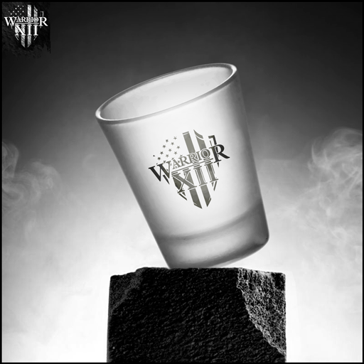 1.75oz shot glass with Warrior 12 logo