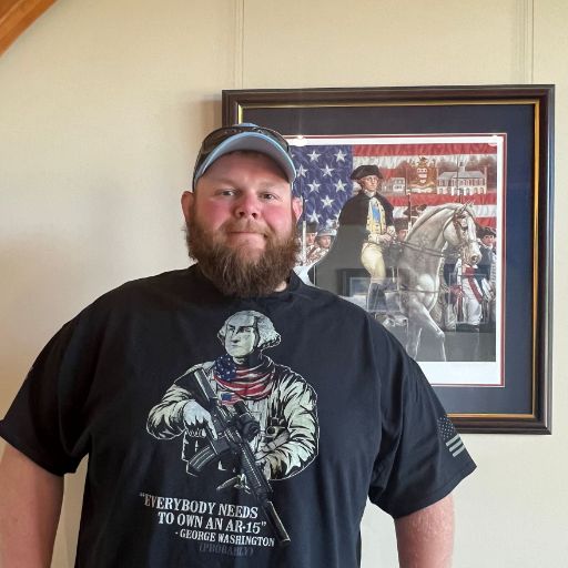 A happy customer wearing his new Everybody Needs An AR-15 T-shirt.