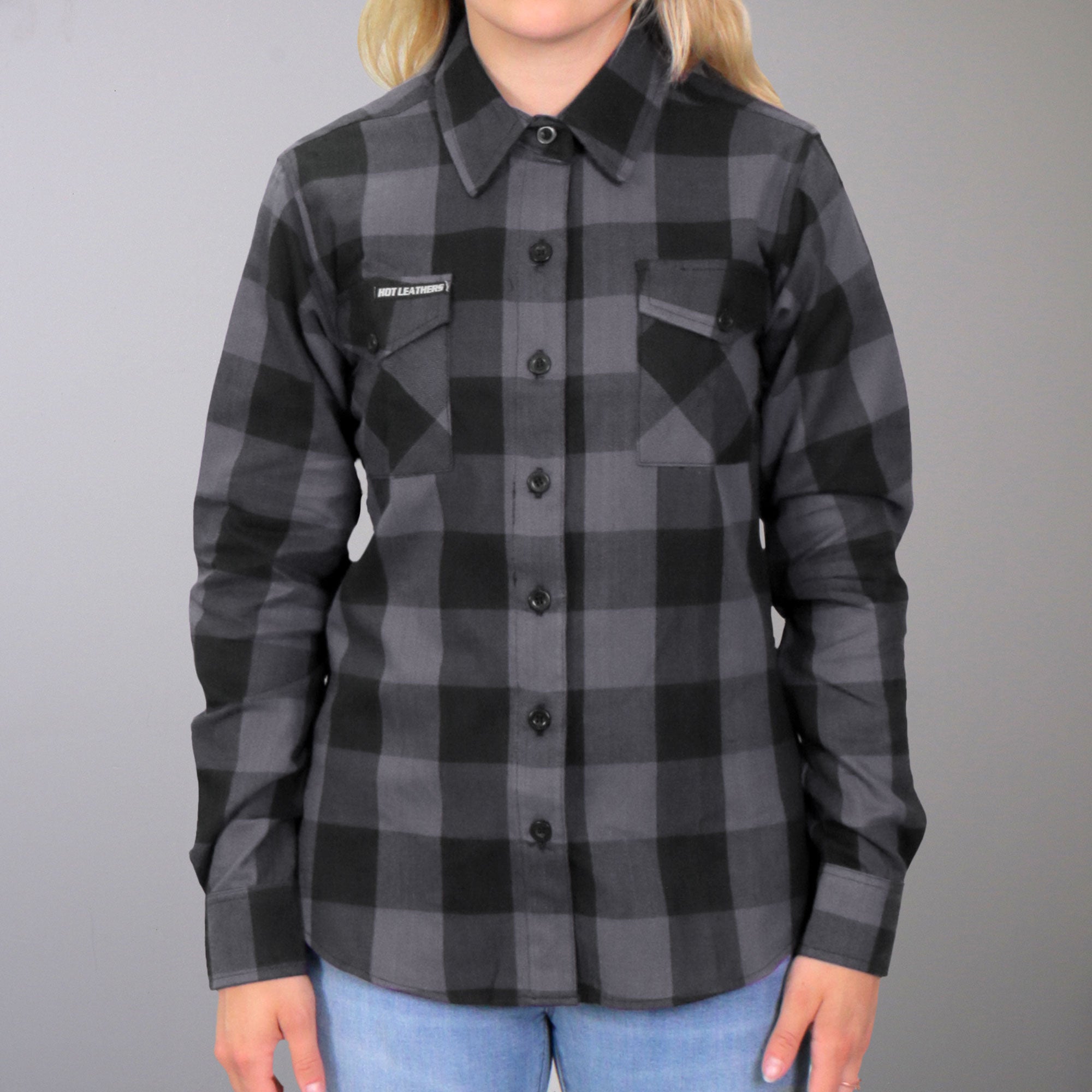 Hot Leathers FLL3001 Ladies Long Sleeve Cotton Black and Gray Flannel