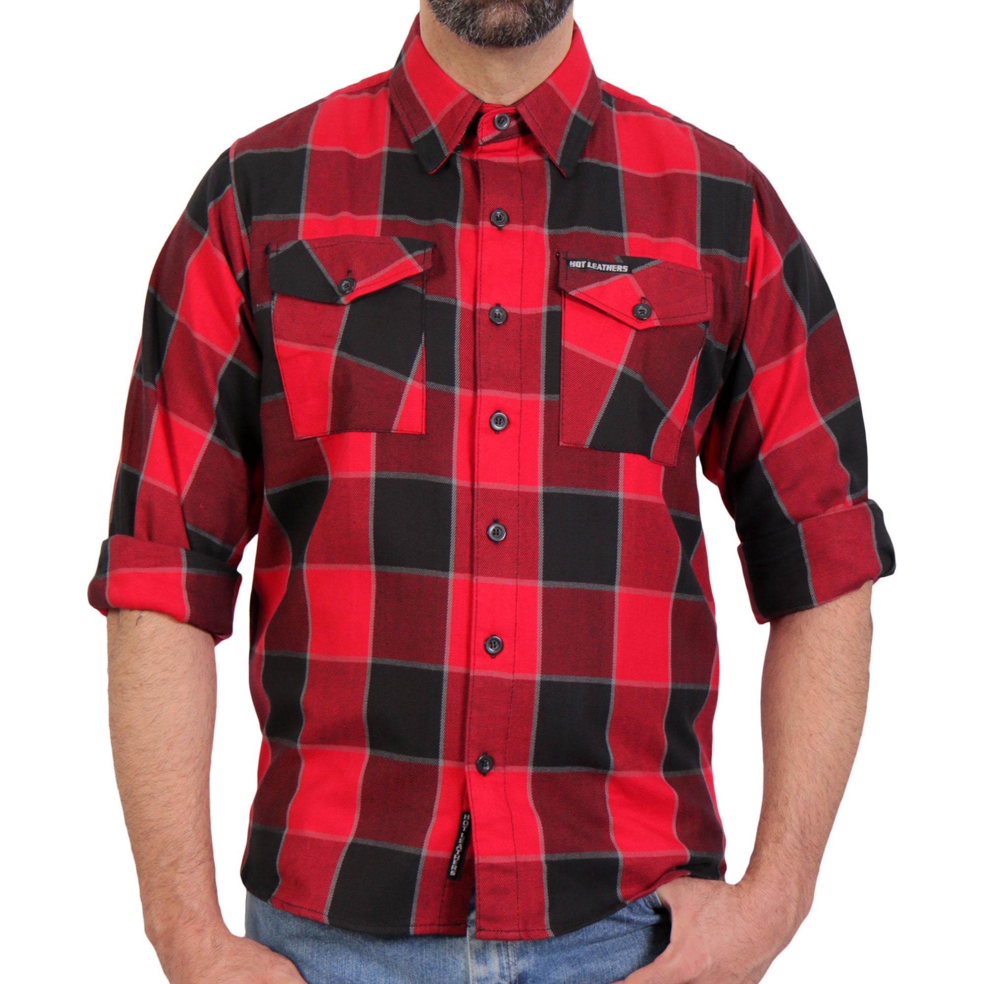 Hot Leathers FLM2019 Men's Red Black and Gray Long Sleeve Flannel