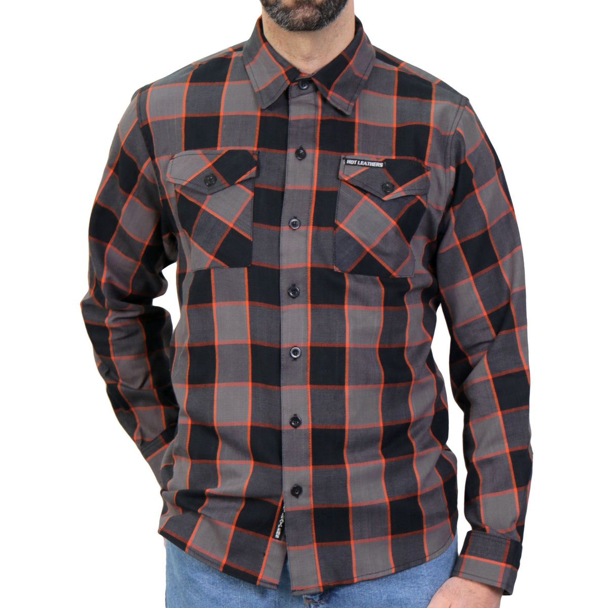 Hot Leathers FLM2020 Men's 'Black, Gray and Orange' Flannel Long Sleeve Shirt
