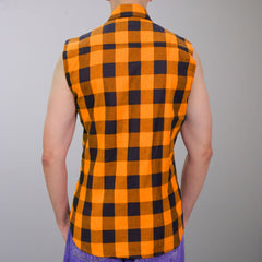 Hot Leathers FLM5003 Men?ÇÖs Black and Orange Sleeveless Cotton Flannel Shirt
