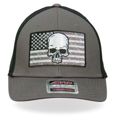 Hot Leathers GSH1021 Gray Skull Flag Trucker Hat
