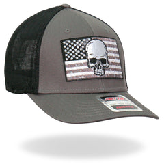 Hot Leathers GSH1021 Gray Skull Flag Trucker Hat