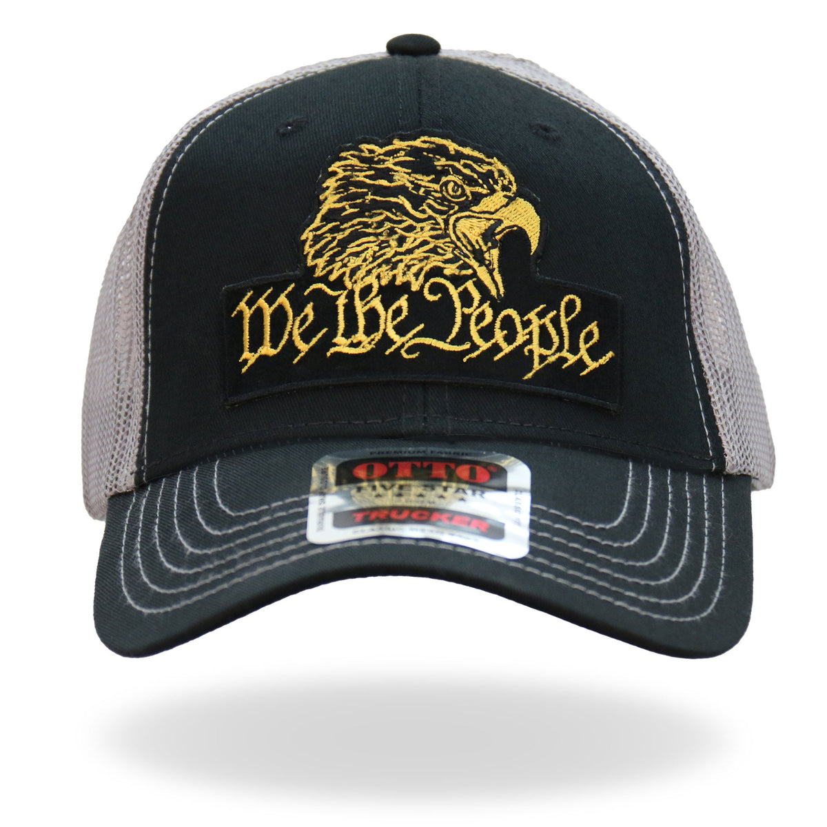 Hot Leathers Black Gray and Yellow Trucker Hat We The People Eagle GSH1049