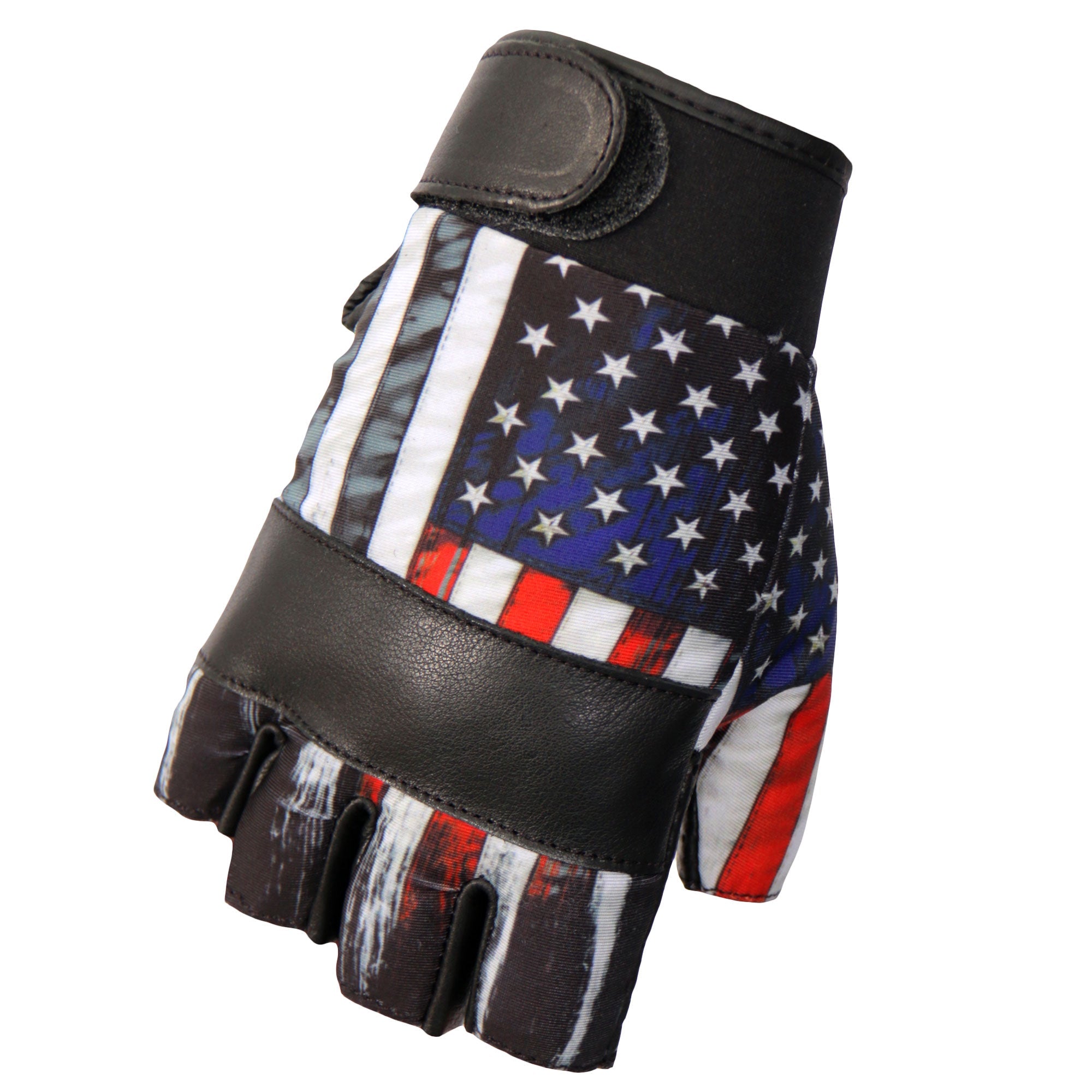 Hot Leathers GVM3008 Black 'Heartbeat USA Flag' Fingerless Leather Gloves