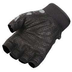 Hot Leathers GVM3009 Uni-Sex Black 'Ancient Skulls' Fingerless Leather Gloves