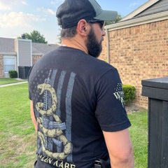 A happy customer wearing his new Gadsden Snake T-shirt.