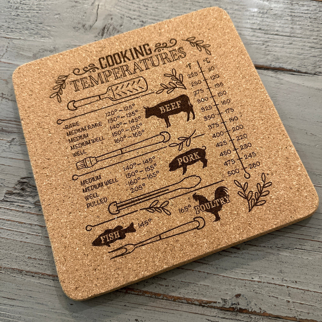 Cork Trivet | Kitchen Conversion or Temp Chart | Square Trivet | Hot Pad