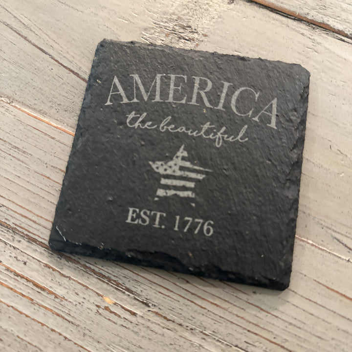 Patriotic American Themed Coaster Set | Slate, Wood or Cork | 4 of July Coasters