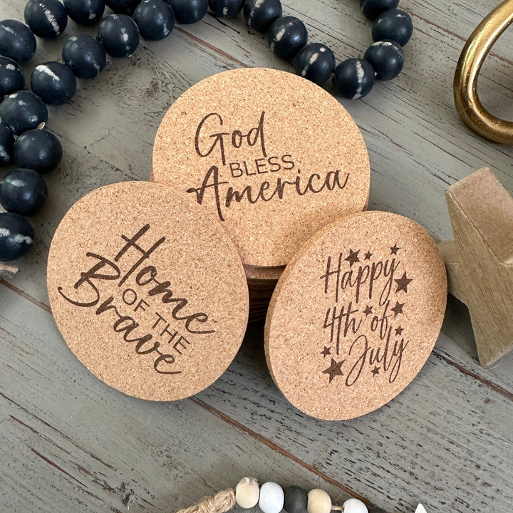 4 of July Holiday Cork Coasters, Holiday D??cor, Independence Day, God Bless America, Pack of 12 Coasters